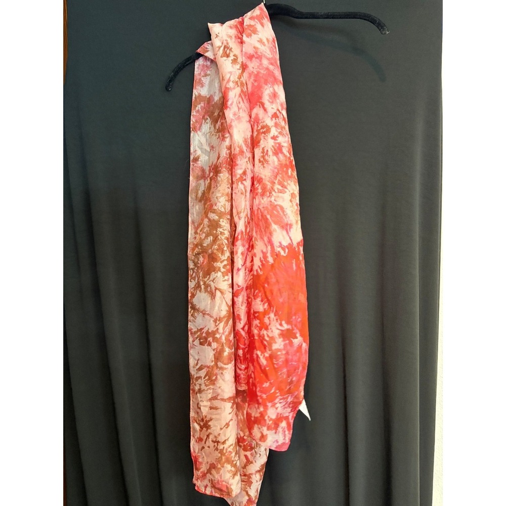 J. Francis Pink, Red, Orange, Tan & Cream‎ 100% Silk Scarf 71 x 19